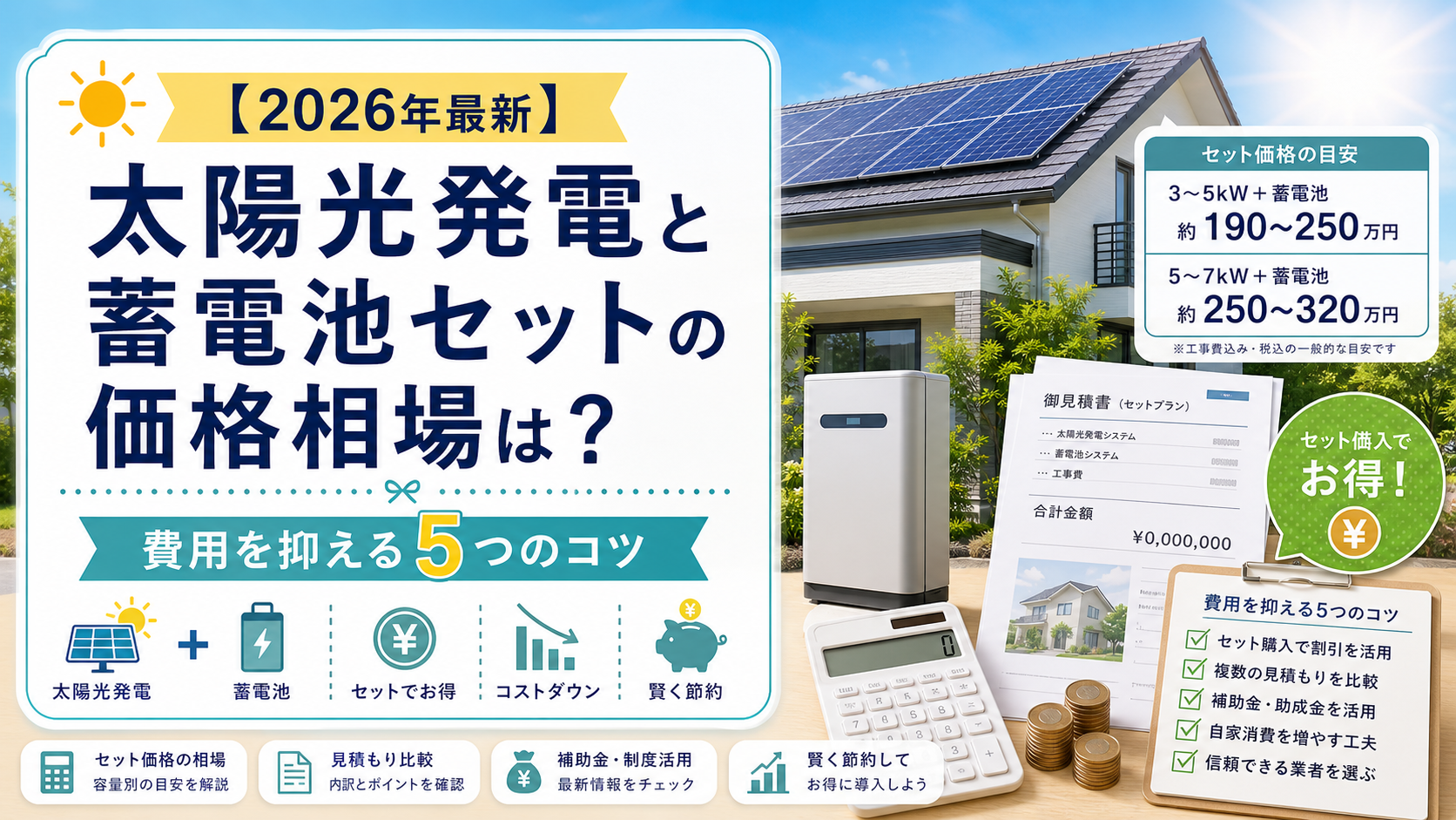 2026年最新】太陽光発電と蓄電池セットの価格相場｜費用を抑える5つの