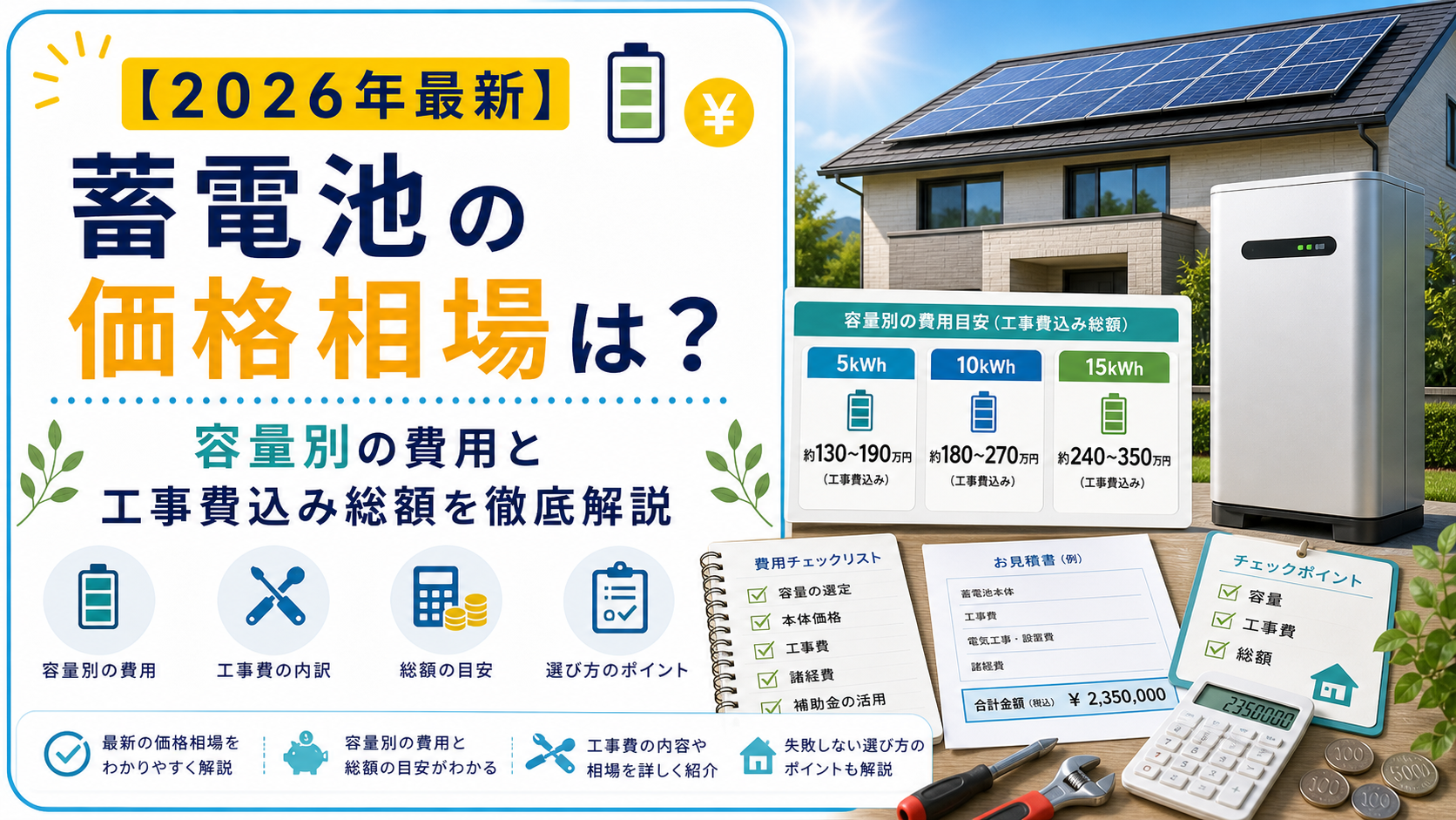 デンソー蓄電池　未使用に近い　値下げ可能 2026年最新】蓄電池の価格相場は？容量別の費用と工事費込みの総額を