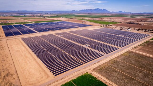 A large solar farm in Arizona showcasing renewable energy development.