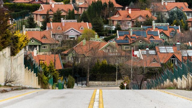 Charming residential neighborhood with terracotta roofs in Ankara, demonstrating modern urban living.