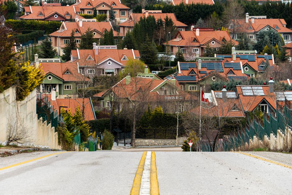 Charming residential neighborhood with terracotta roofs in Ankara, demonstrating modern urban living.